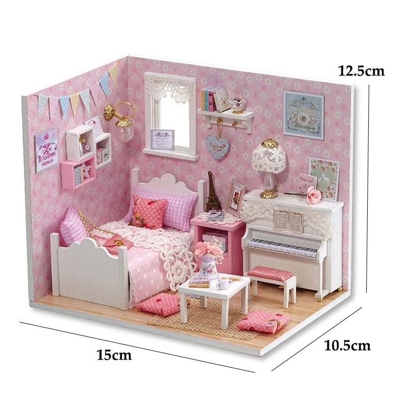 Miniature Dollhouse 3D Puzzle Kit — Kitten Room with Furniture