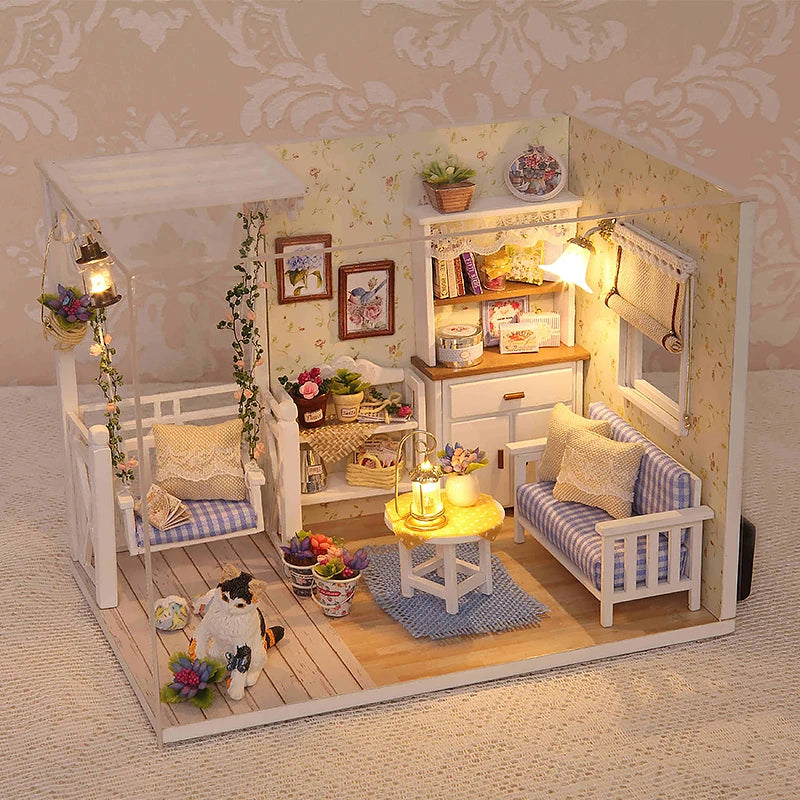 Miniature Dollhouse 3D Puzzle Kit — Kitten Room with Furniture