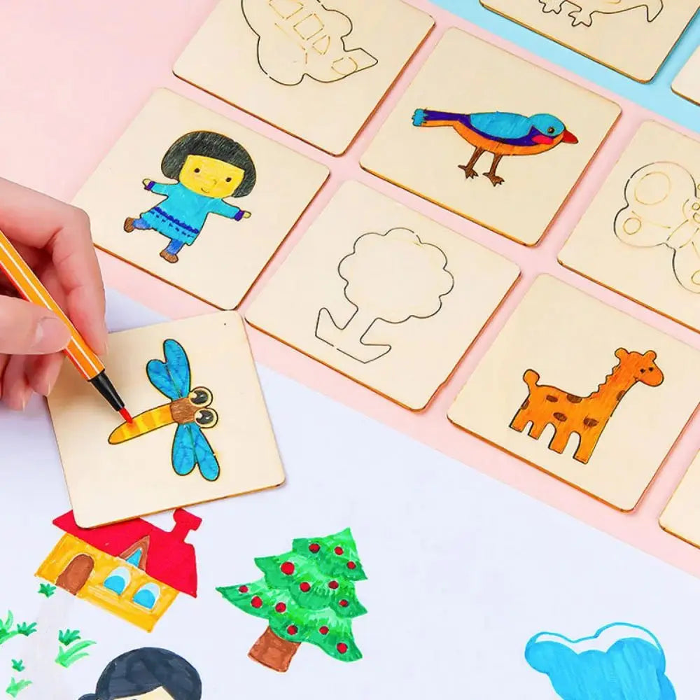 Montessori Wooden Drawing Stencils — 20-Piece Art Template Set for Kids