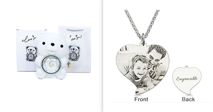 Rotating Bear Gift Box Eternal Rose Teddy Bear Jewelry Box With Necklace Valentine Wedding Special Present For Girlfriend Anniversary Gift Jewelry Box