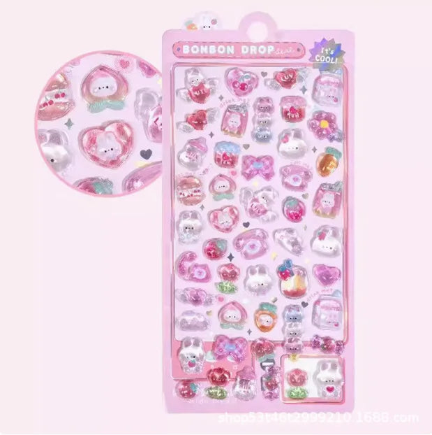 3D Cartoon Embossed Stickers — Sparkle Diamond Decals for Scrapbooking