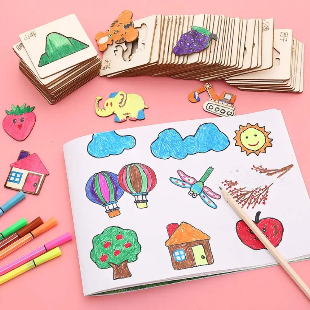 Montessori Wooden Drawing Stencils — 20-Piece Art Template Set for Kids