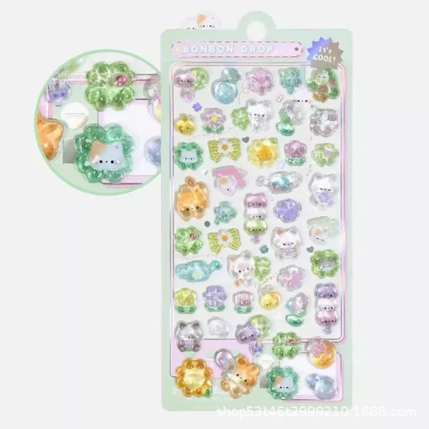 3D Cartoon Embossed Stickers — Sparkle Diamond Decals for Scrapbooking