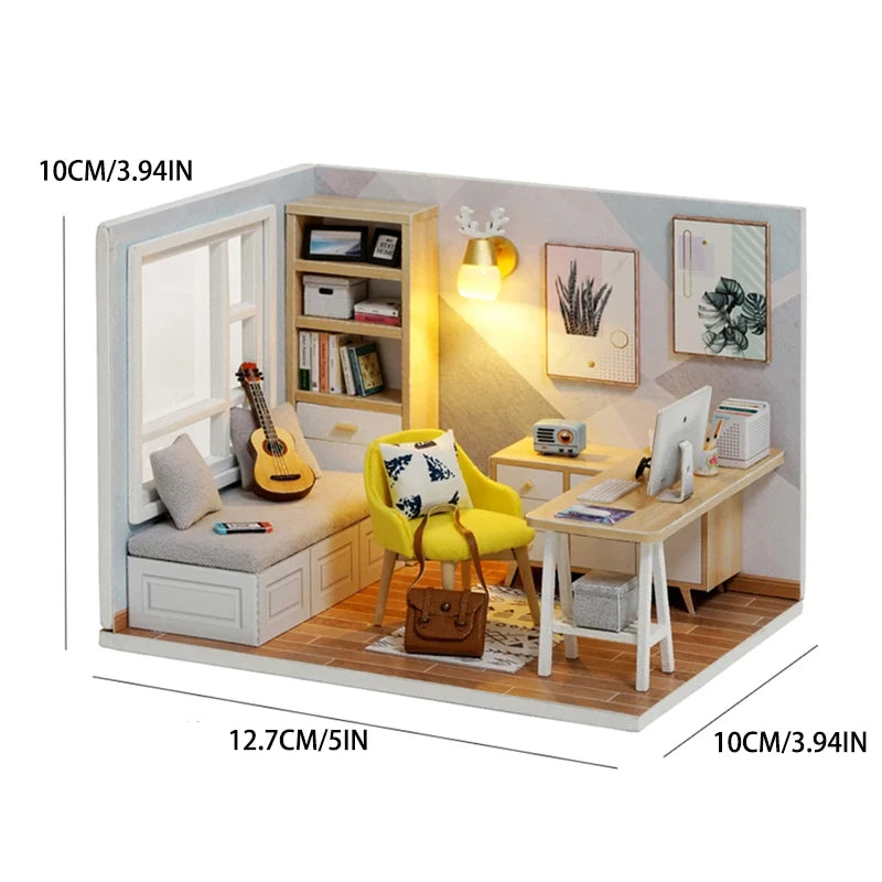 Miniature Dollhouse 3D Puzzle Kit — Kitten Room with Furniture