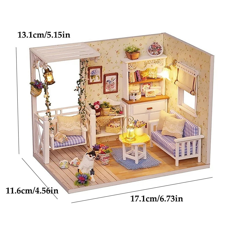 Miniature Dollhouse 3D Puzzle Kit — Kitten Room with Furniture