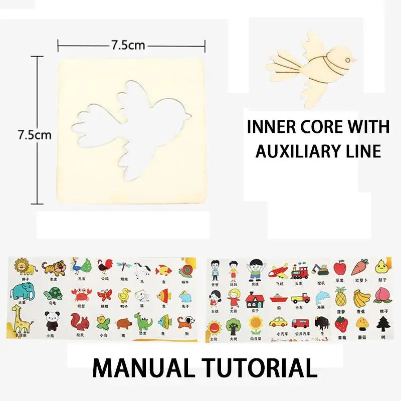 Montessori Wooden Drawing Stencils — 20-Piece Art Template Set for Kids